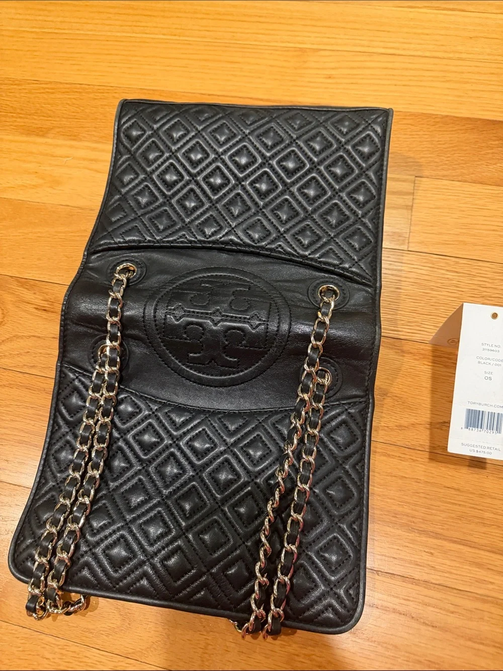 Tory Burch Fleming medium Black Quilted Leather Chain-Strap with Gold Hardware
